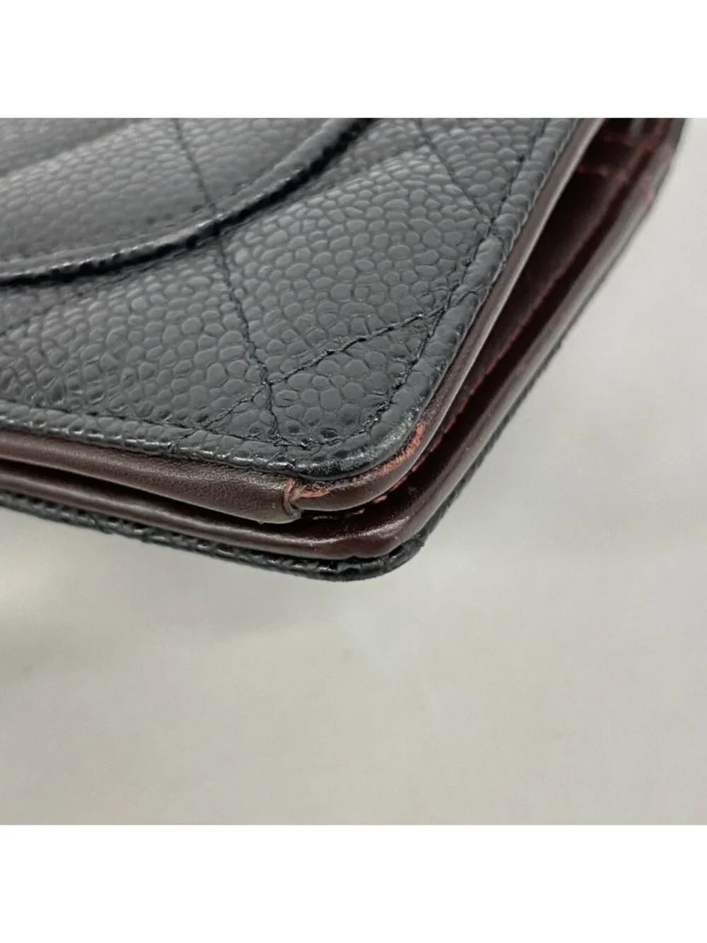 Chanel Wallet Quilted Caviar Leather Black Gold